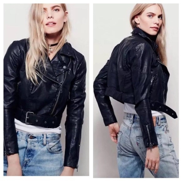 Free People Jackets & Blazers - EUC Free People vegan leather cropped Moto jacket